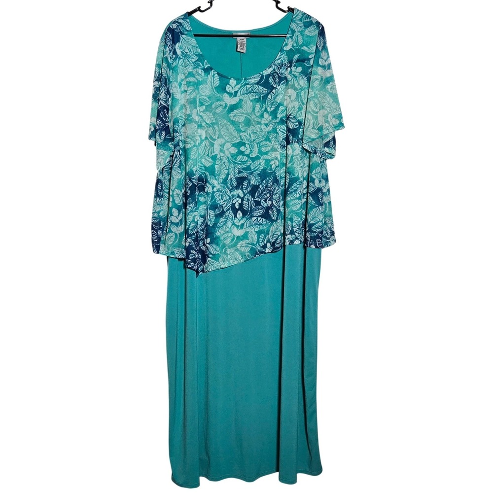Catherines Floral Layered Maxi Dress Plus 3XWP Petite Boho Stretch Comfy Summer